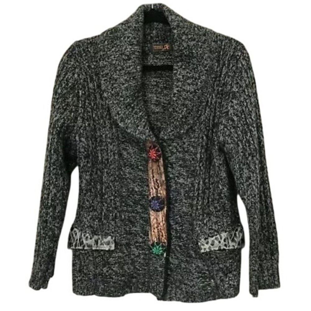 Tivoli Size S Embellished Button Shawl Collar Wool Knit Cardigan Sweater Gray